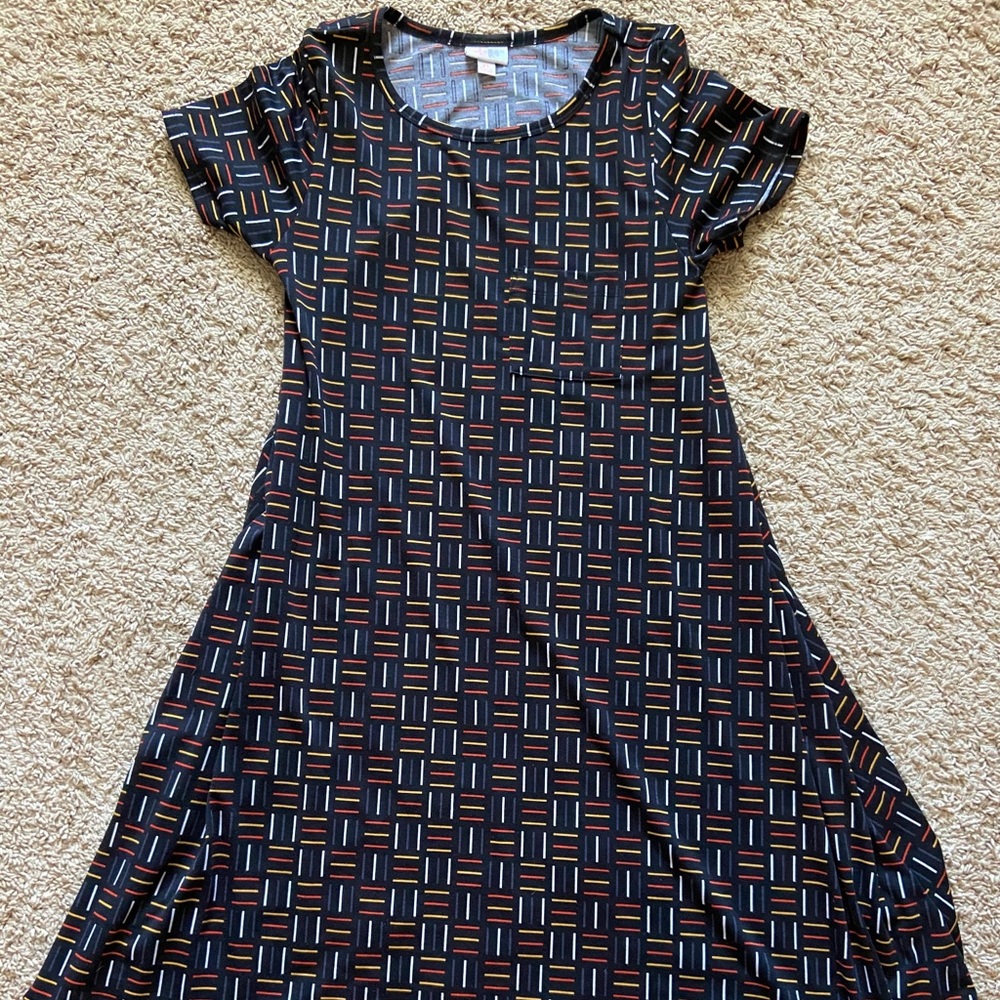 Black patterned Lularoe CARLY dress, size S.